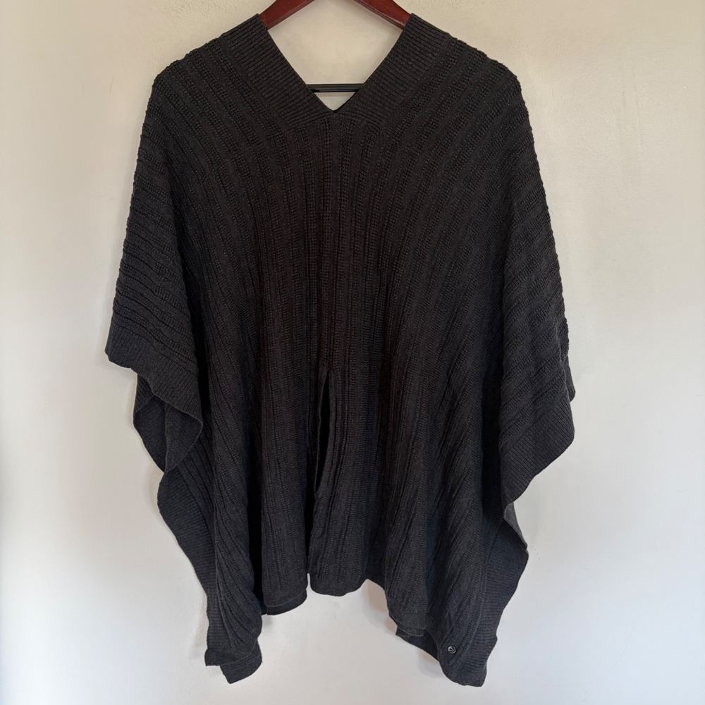 Lululemon Forward Flow Poncho Black Charcoal Ribbed Knit Cotton Yak Blend OS